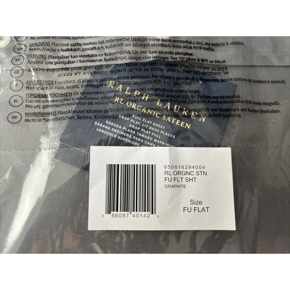 Ralph Lauren RL Organic Sateen Flat Sheet Full Graphite